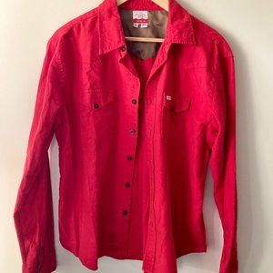 Men's Topo Designs USA Made Red Gold Button Up Western Long Sleeve Shirt Sz XL